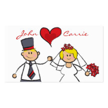 Cute Cartoon Wedding Couple Bride Groom Love Heart Business Card