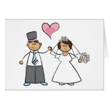Cute Cartoon Wedding Couple Bride Groom Love Heart Greeting Card