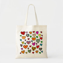 Cute Cartoon Whimsical Multi Love Heart Pattern Tote Bag