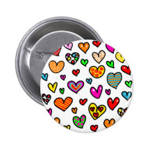 Cute Cartoon Whimsical Multi Love Heart Pattern Button