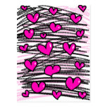 Cute Cartoon Whimsical Pink Love Heart Pattern Postcards