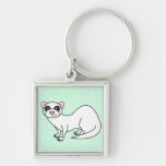 Cute Cartoon White Ferret Green Star Background Key Chains