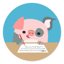 Cute Cartoon Writing Pig Sticker
