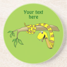 Cute Cartoon Yellow Snake in a Tree Reptile Drink Coaster
