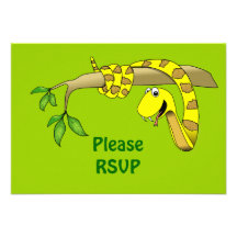 Cute Cartoon Yellow Snake in a Tree Reptile Custom Invitations
