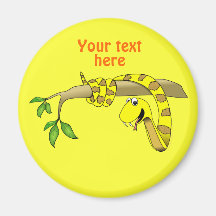 Cute Cartoon Yellow Snake in a Tree Reptile Refrigerator Magnets