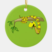 Cute Cartoon Yellow Snake in a Tree Reptile Christmas Tree Ornament