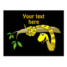 Cute Cartoon Yellow Snake in a Tree Reptile Postcard