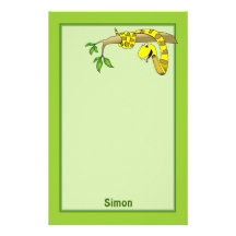 Cute Cartoon Yellow Snake in a Tree Reptile Stationery Design