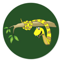 Cute Cartoon Yellow Snake in a Tree Reptile