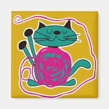 Cute Cat Knitting Refrigerator Magnet