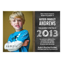 Cute Chalkboard Preschool Graduation Large Photo Custom Invitation