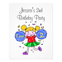 Cute cheerleader 2nd birthday girl party personalized announcement