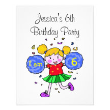 Cute cheerleader 6th birthday girl party announcements