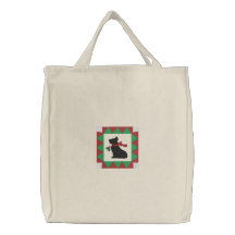 Cute Chequered Christmas Scottie Dog Embroidered Bag