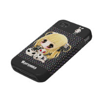 Cute chibi girl and kawaii skulls iphone 4 tough case