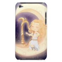 Cute Chibi girl playing the harp on the moon iPod Case-Mate Cases