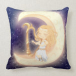 Cute Chibi girl playing the harp on the moon pillows