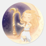 Cute Chibi girl playing the harp on the moon stickers