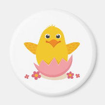 Cute chicken sitting in a broken eggshell fridge magnets