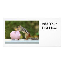 Cute Chipmunk with Funny Money Piggy Bank Picture Photo Greeting Card