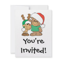 Cute Christmas Bear and Reindeer Invitations
