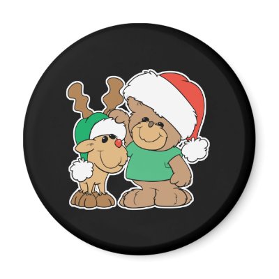 Cute Christmas Bear and Reindeer Fridge Magnet by doonidesigns