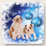 Cute Christmas Bulldog Puppy Let It Snow Coasters