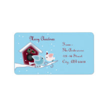 Cute Christmas Kissing Birds Address Labels
