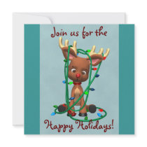 Cute Christmas Reindeer Holiday Invitations
