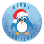 Cute Christmas Santa Penguin Round Stickers