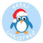 Cute Christmas Santa Penguin Round Stickers