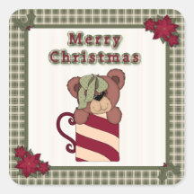 Cute Christmas Teddy Bear on Plaid Christmas Fun Sticker