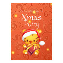 Cute Christmas Tiger  in Santa hat Xmas Personalized Invitations