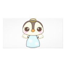 cute christmas winter angel penguin custom photo card