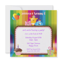 Cute & Colourful Animals Girls Birthday Party Personalized Announcement
