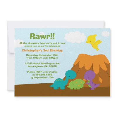 Cute colourful dinosaurs birthday party invitation by Jamene