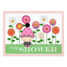 Cute Colourful Flowers and Baby Baby Shower Custom Invitation