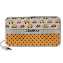 cute colourful little retro cars and polka dots portable speaker