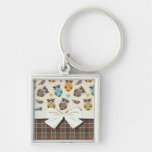 cute colourful owl and plaid key chain