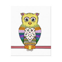 Cute Colourful Owl - white Gallery Wrap Canvas