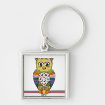 Cute Colourful Owl - white Key Chains