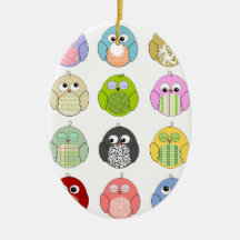 Cute Colourful Owls Pattern Christmas Tree Ornaments