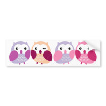 Cute Colourful Owls - Pink and Purple Pastels Bumper Stickers