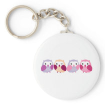 Cute Colourful Owls - Pink and Purple Pastels Keychain