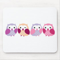 Cute Colourful Owls - Pink and Purple Pastels Mouse Pads