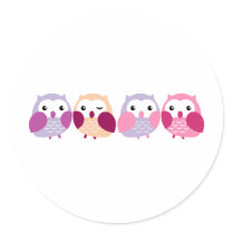 Cute Colourful Owls - Pink and Purple Pastels Round Sticker