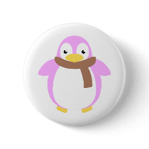 Cute Colourful Penguin in Scarf Pinback Button
