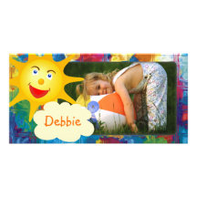 Cute colourful photo frame with sun customized photo card