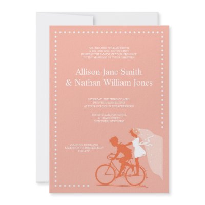CUTE Coral Bicycle Couple Wedding Invitation by limelightinvitations